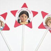Personalized American Girl Doll Cupcake Party Toppers Picks
