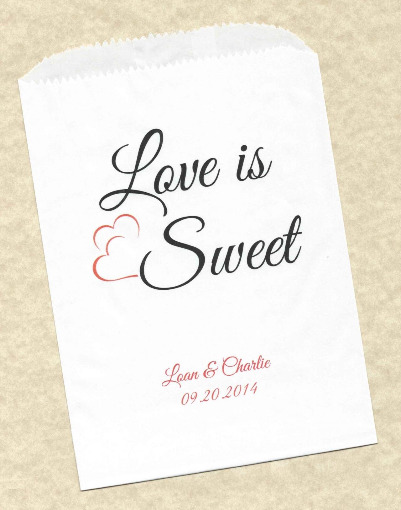 50 Love Is Sweet Wedding Personalized Candy Buffet Party Favor Bags - Personalized Paper Bags