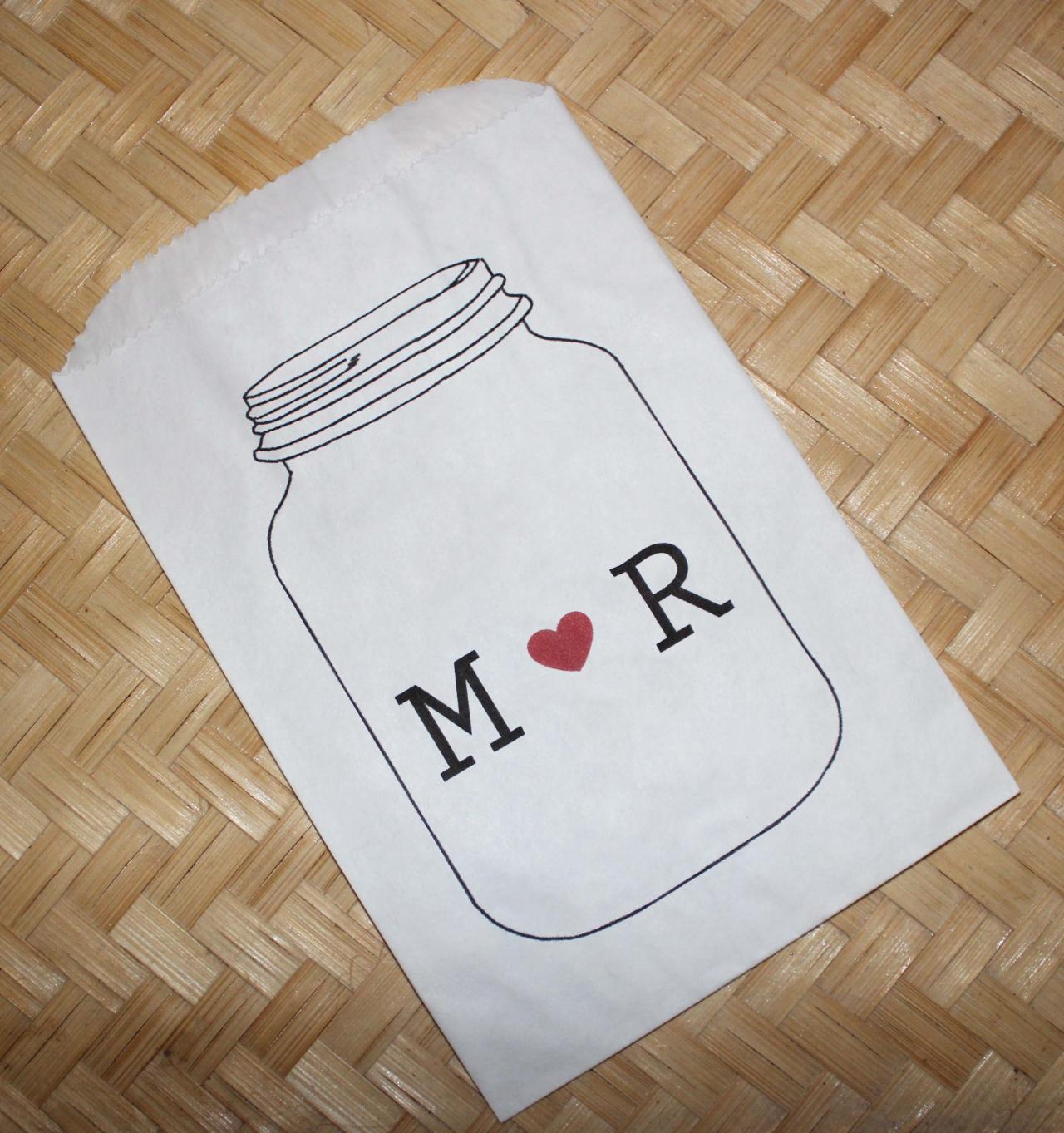 50 Mason Jar Wedding Personalized Candy Buffet Party Favor Bags - Personalized Paper Bags