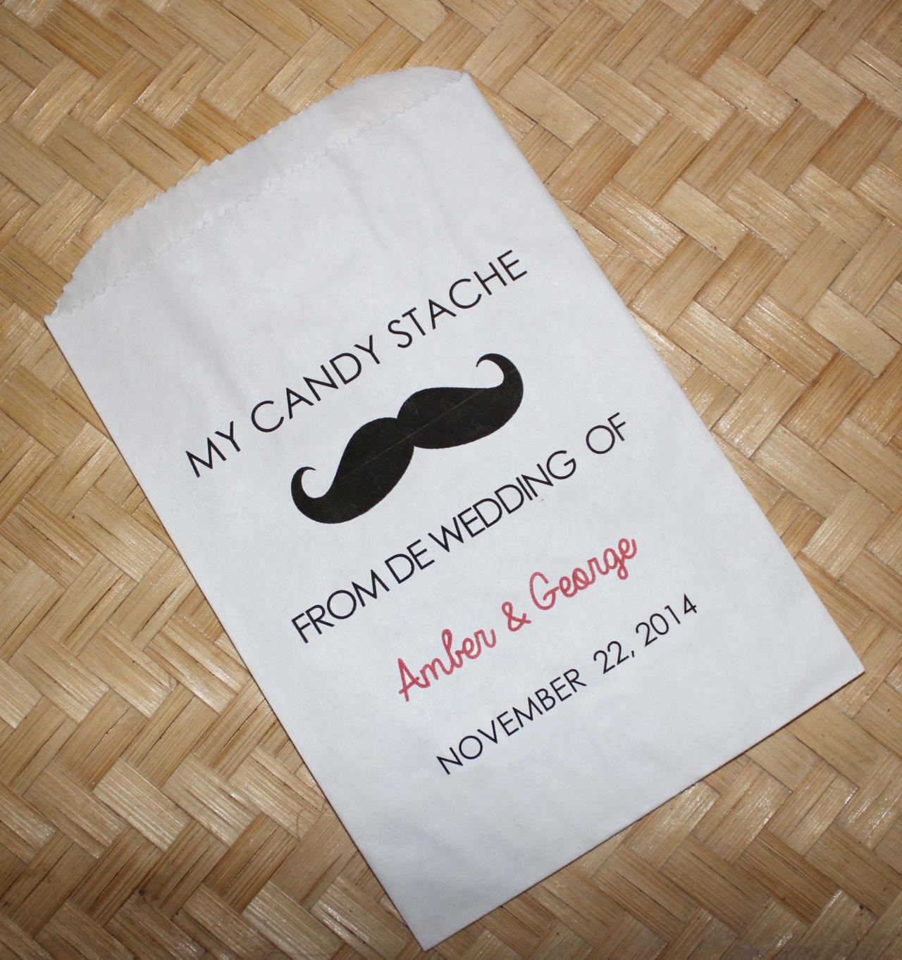 50 Mustache Wedding Personalized Candy Buffet Party Favor Bags - Personalized Paper Bags