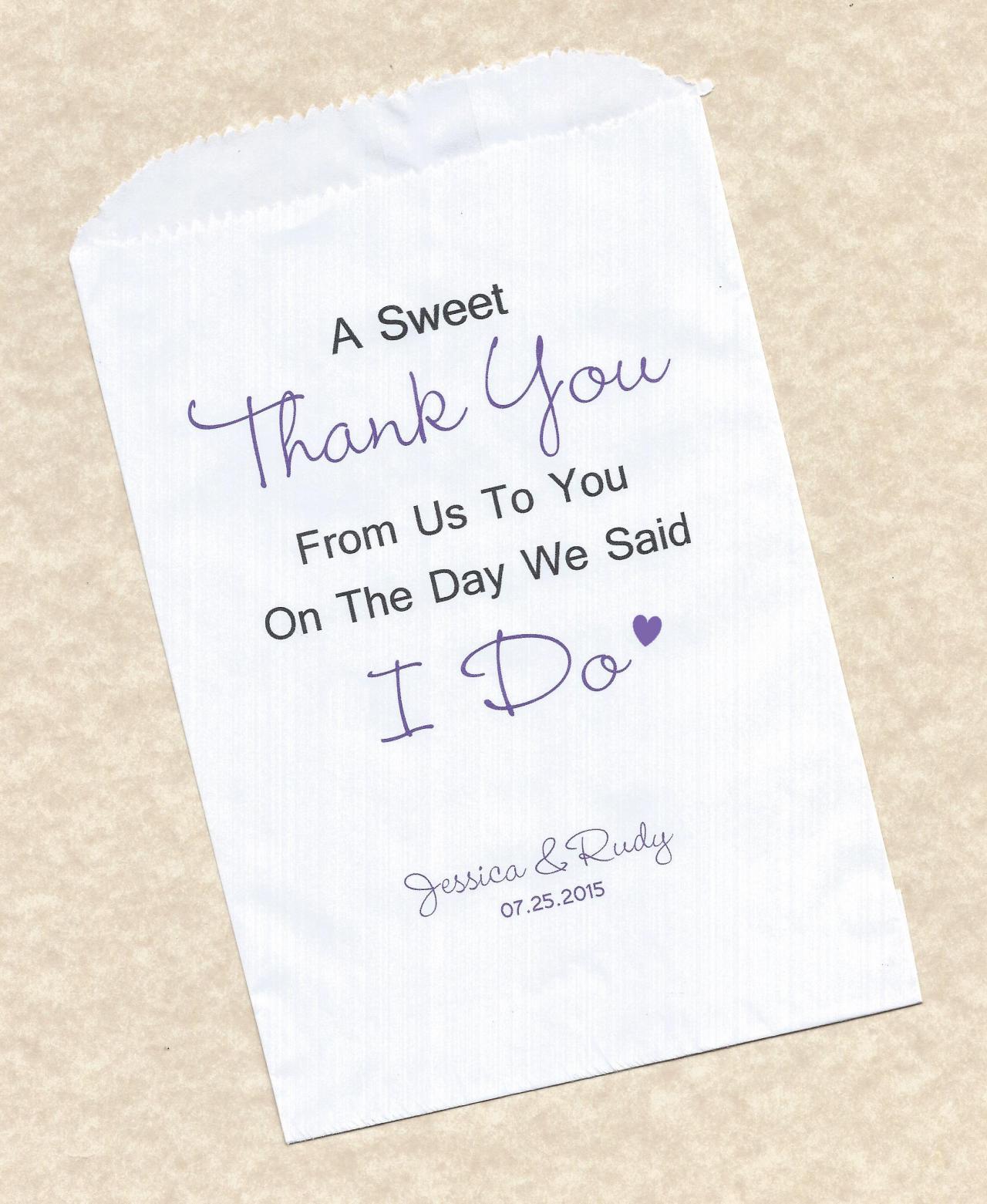 50 Sweet Thank You Wedding Personalized Candy Buffet Party Favor Bags - Personalized Paper Bags